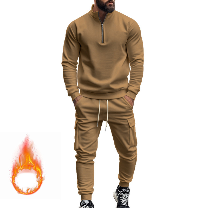 Set de pantaloni sport pentru bărbați, stil american, casual, de pluș, cald, cu fermoar, toamnă și iarnă, stil nou_voghion.com