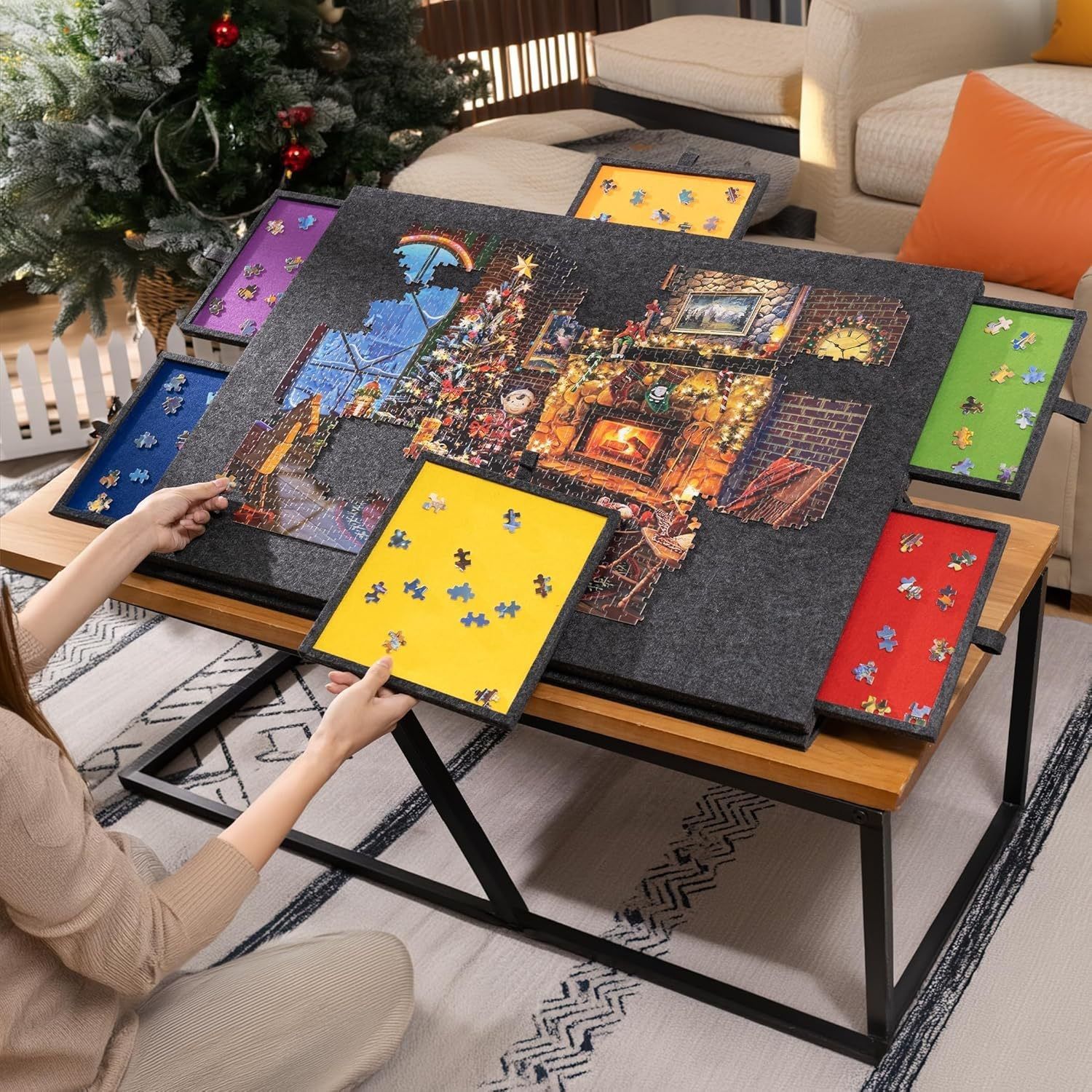 Portable Puzzle Mat Board Classification Board 1000 Pieces Felt Argentina Style Tabletop Game Stand 14 Years Old and over