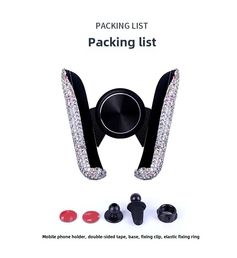 Grenzüberschreitende Auto-Handyhalterung mit Diamant-Einbettung, Navigationsrahmen, Luftauslasssitz mit doppeltem Verwendungszweck, Schwerkraft-Handyhalterung, weibliche Halterung_voghion.com