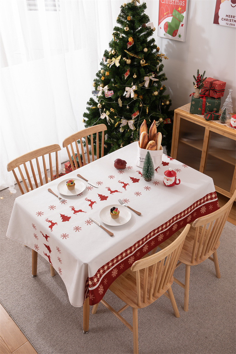 Tovaglia natalizia con bandiera da tavolo stampata in poliestere impermeabile, decorazione natalizia, con fiocco di neve e fiore di alce_voghion.com