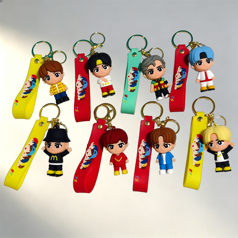 New Cartoon Bts Doll Keychain Cute Couple Bag Pendant Car Keychain Gift Wholesale