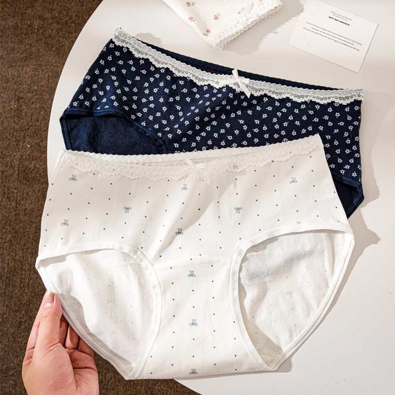 Japanese-Style Floral Pure Cotton Sweet Style All-Cotton Women's Underwear 10A Antibacterial Extended Crotch Breathable Hip-Hugging Student Briefs