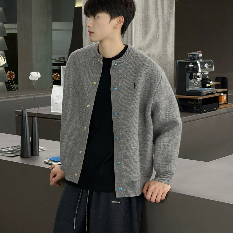 Turquoise Sweater Jacket Men's Spring and Autumn 2025 New Casual Knitted Cardigan Jacket Men's Spring Top Trendy Men