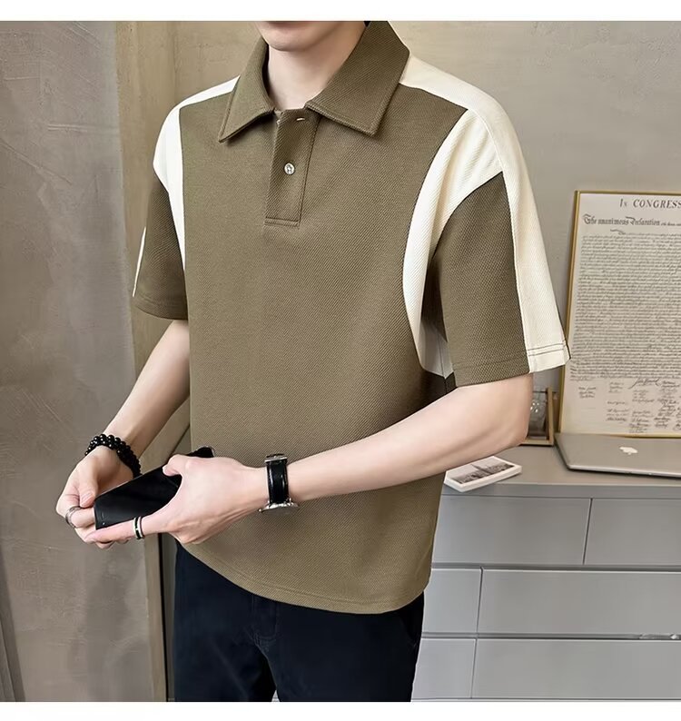 Herren Patchwork Polohemd Atmungsaktives Baumwoll Casual Shirt_voghion.com