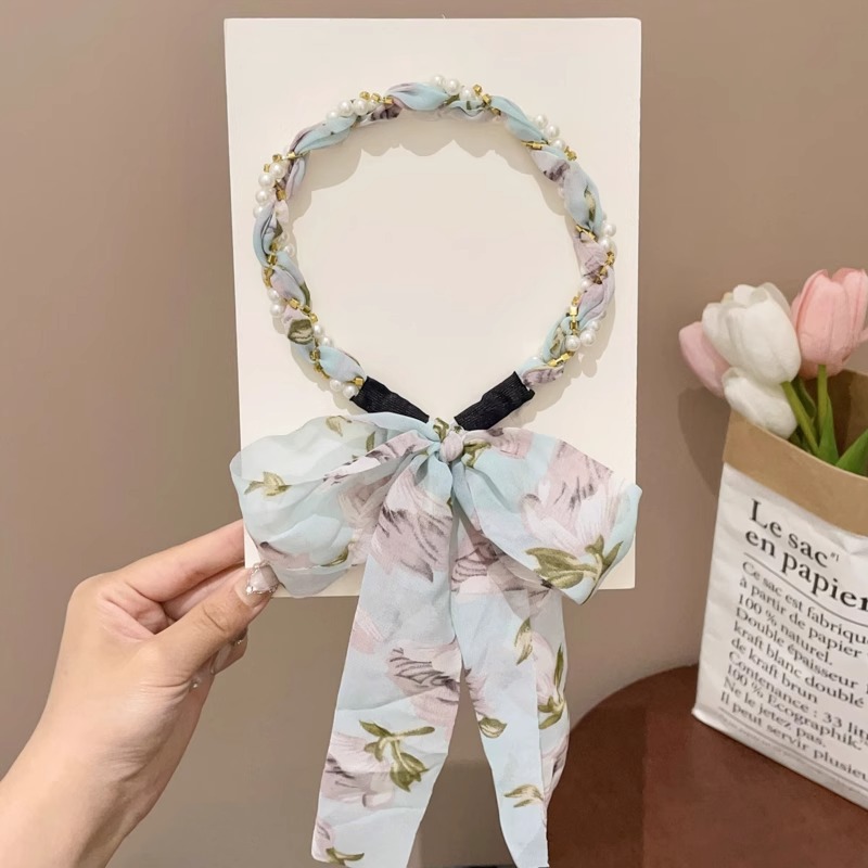 Niños flores trenzadas flotantes bandas de cabello 2025 nuevas niñas bufandas de seda un cabello bandas de cabello tarjeta de cabello tocado