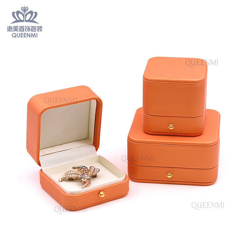 现货圆角翻盖橙色戒指吊坠耳钉手镯长链珠宝首饰盒胸针耳环饰品盒