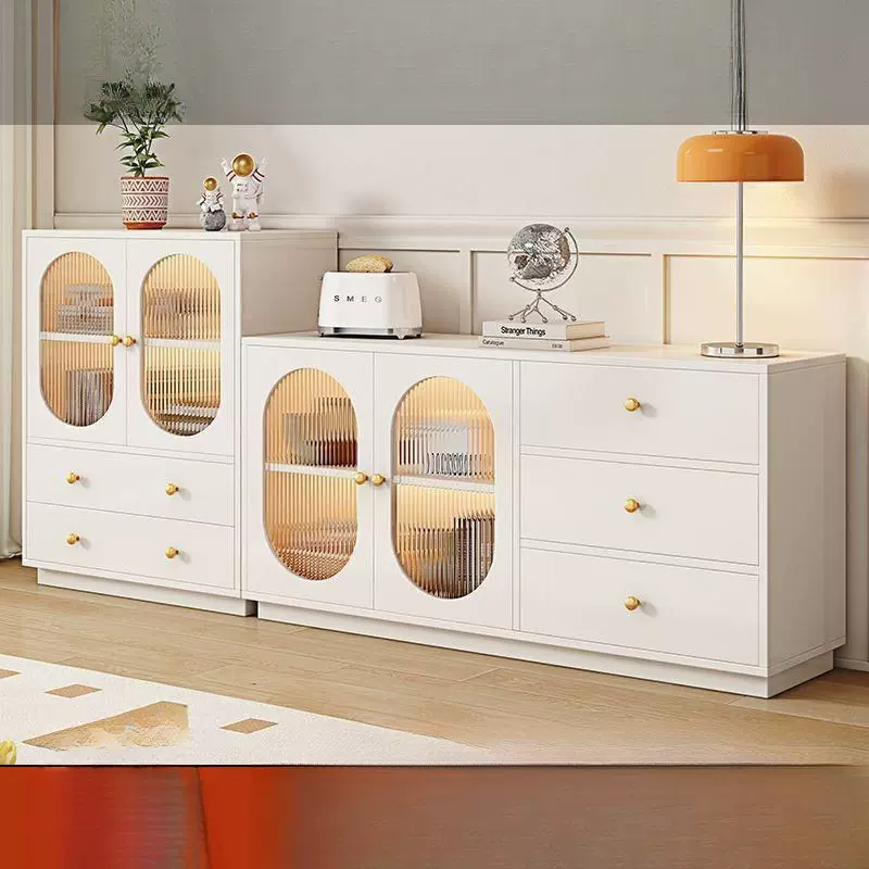 餐边柜奶油风家用客厅法式收纳柜餐柜靠墙现代简约橱柜茶水柜一体