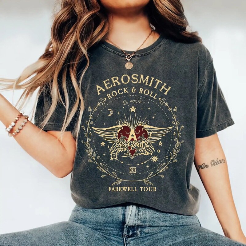 Women's Retro Dark Academic Short-Sleeve Shirt Aerosmith Farewell Tour Hard Rock T-Shirt Fantasy Clothing Y2K Street Style