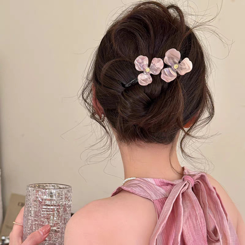 女性のための新鮮で甘い花ツイストヘアピン 2025 新しい人気の甘いヘアアクセサリー後頭部ヘアピンヘッドバンド|undefined