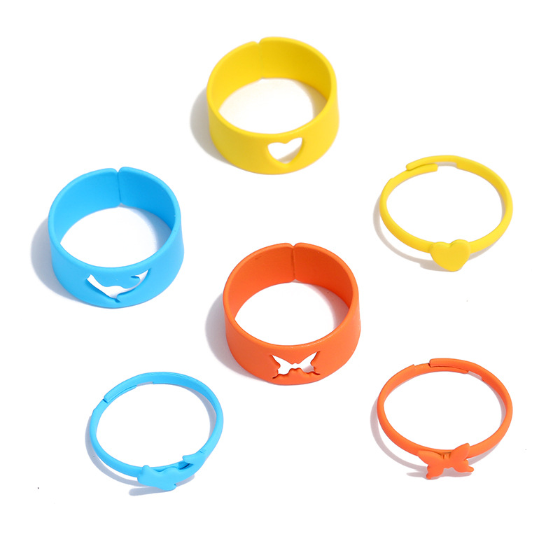 Ins Kreative Schmetterling Liebe Delphin Verstellbarer Ring Mode Einfache Frische Bonbon Farbe Sprüh Farbe 2-teiliger Ring display picture 1