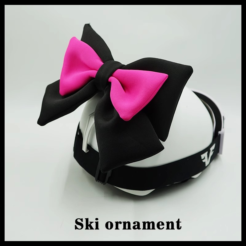 Black and rose red double-layer bow decoration riding equipment ski helmet