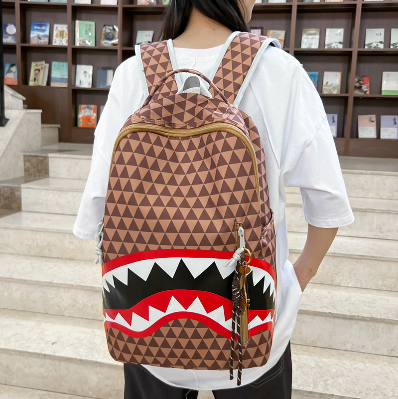 Mochila escolar de gran capacidad para mujeres nuevas estudiantes de alto valor, mochila de tiburón, mochila de viaje de nicho casual, personalidad image 4