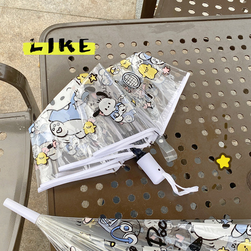 Pacha Dog Transparent Umbrella Women's Long-Handed Japanese High-Value Cartoon Cute Fully Automatic Folding Thickened Reinforced Internet Famous Umbrella