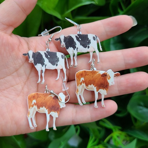 Cute cow fox tiger leopard chihuahua duck lion dachshund frog hen animal snail earrings