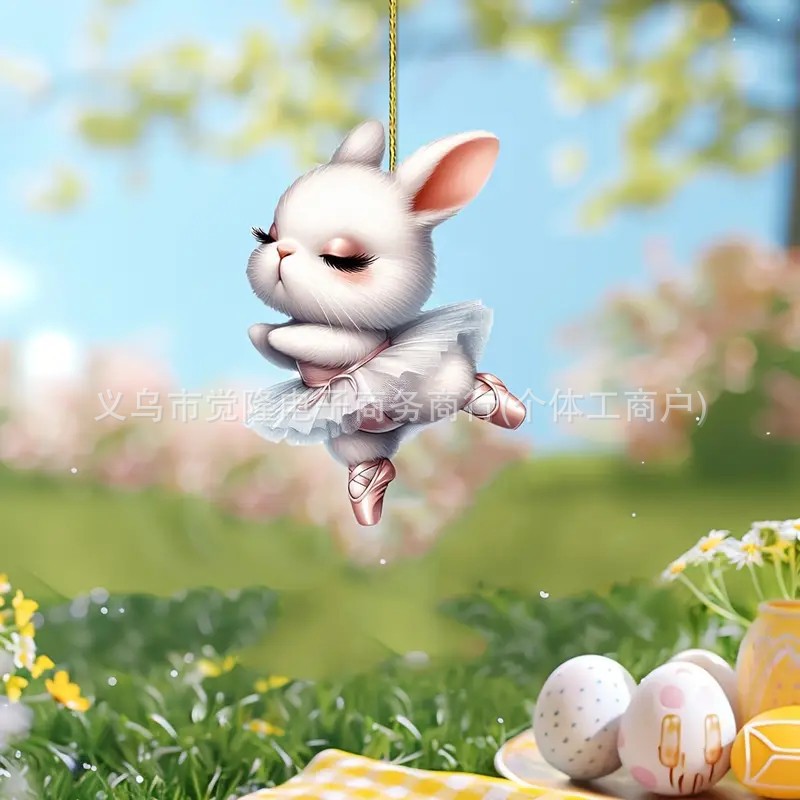 Cute pequeño conejo acrílico automóvil colgante transfronterizo nuevo producto plano espejo interior decoración colgante llavero