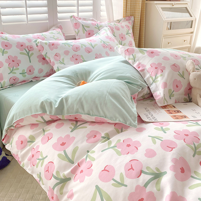 Small Fresh Thickeneded Brushed Four-piece Set Washed Cotton Bed Sheets Quilt Cover Pillowcase Student Dormitory Three-piece Bedding Set Small Fresh Thickeneded Brushed Four-piece Set Washed Cotton Bed Sheets Quilt Cover Pillowcase Student Dormitory Three-piece Bedding Set