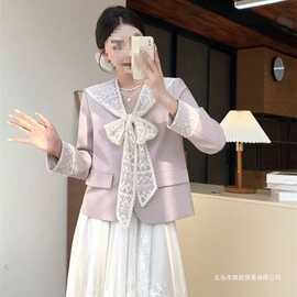 系带蝴蝶结2025春法式气质百搭西装外套女蕾丝披肩设计感上衣
