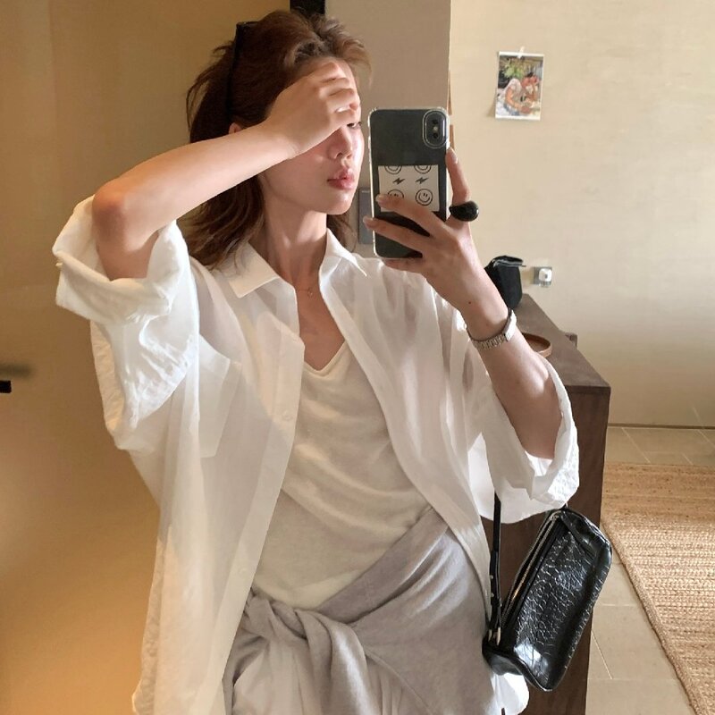 The Lemon Lemon Green Tea 2026 Spring Lazy Style Shirt Loose Long Sleeve Sun Protection Shirt Casual Top