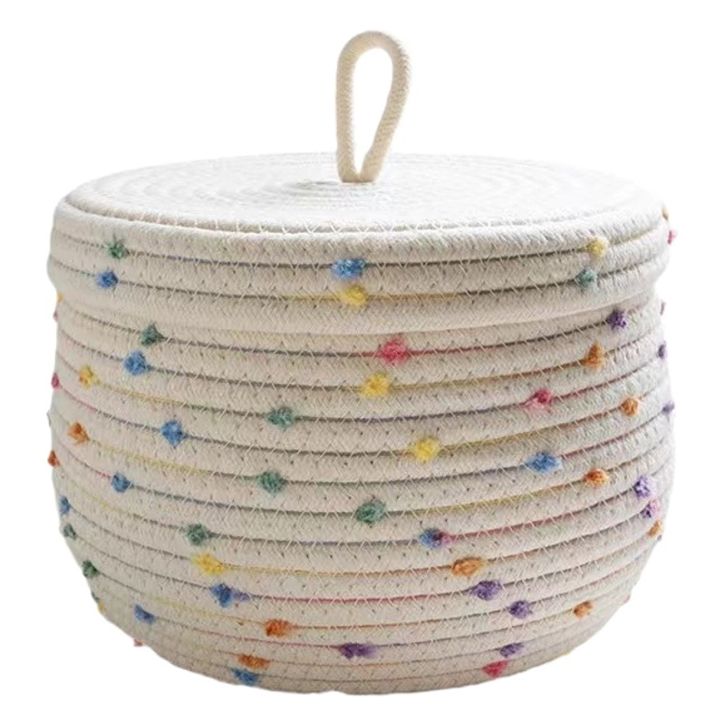 Cesta de almacenamiento de cuerda de algodón nórdica con tapa Caja de almacenamiento de escritorio Cesta de almacenamiento de suministros clave Cesta de almacenamiento de maquillaje tejida Ropa interior