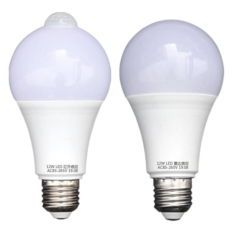 Bombilla con sensor infrarrojo del cuerpo humano, tornillo de control de luz y sonido, sensor de movimiento de radar para pasillo, bombilla con sensor de cuerpo humano de amplia presión