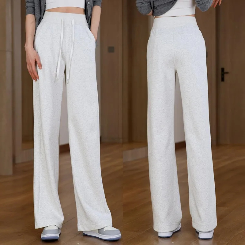 2024 nueva versión estrecha de primavera y verano de pantalones anchos de cintura alta que son delgados, sueltos y versátiles, pantalones casuales de moda drapeados para uso exterior