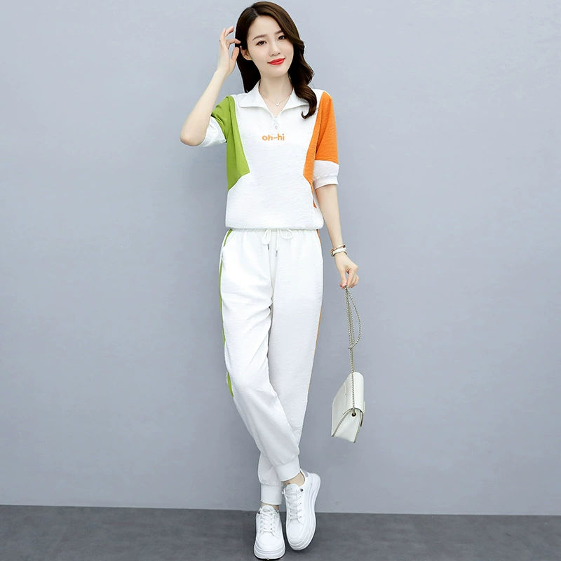 Оптовый спортивно-повседневный костюм для женщин, лето 2025, новая тонкая модель, стильный, омолаживающий, профессиональный комплект из двух предметов с брюками