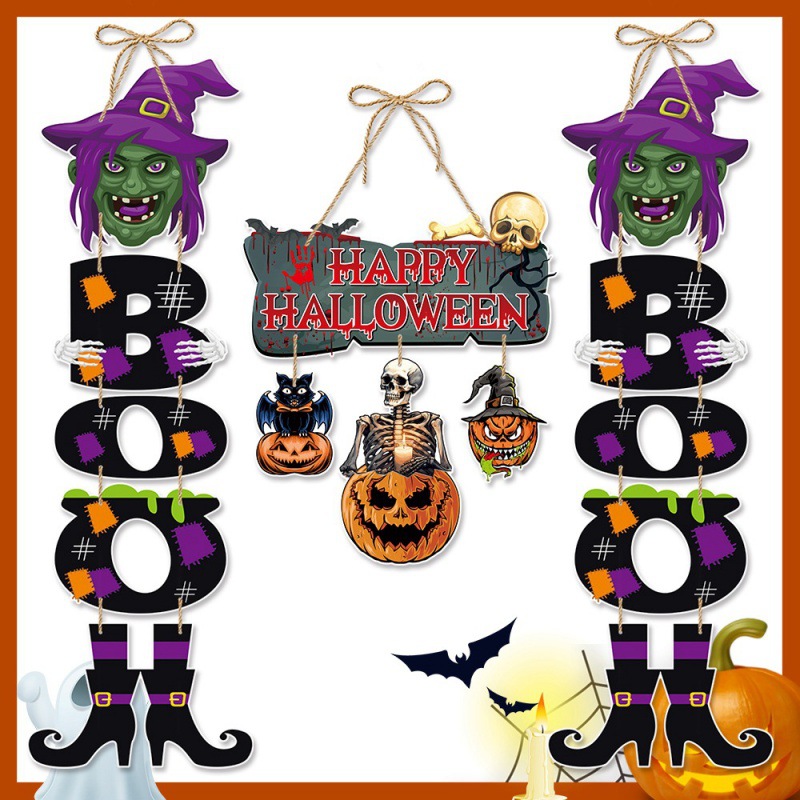 Nuevo estilo transfronterizo decoración de fiesta de Halloween colgante de puerta colgante decoración de puerta de Halloween colgante de puerta de bruja de calabaza boo