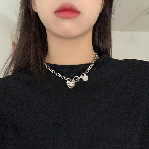 Internet celebrity titanium steel short love necklace for women stainless steel peach heart letter clavicle chain ins dance hip hop accessories