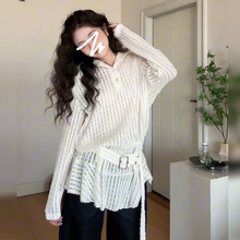 连衣裙子女2025早春新款镂空蕾丝荷叶边针织衫春秋季连帽卫衣短裙