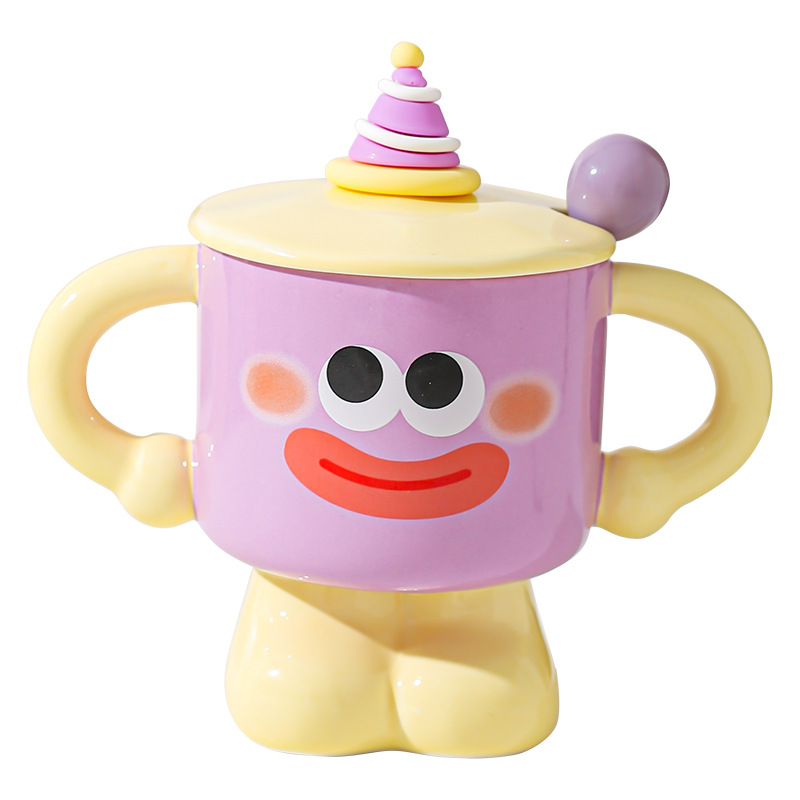 Taza de cerámica de payaso creativo con cubierta con cuchara taza de marca de taza de dormitorio de niñas taza de agua doméstica regalo de vacaciones amigos