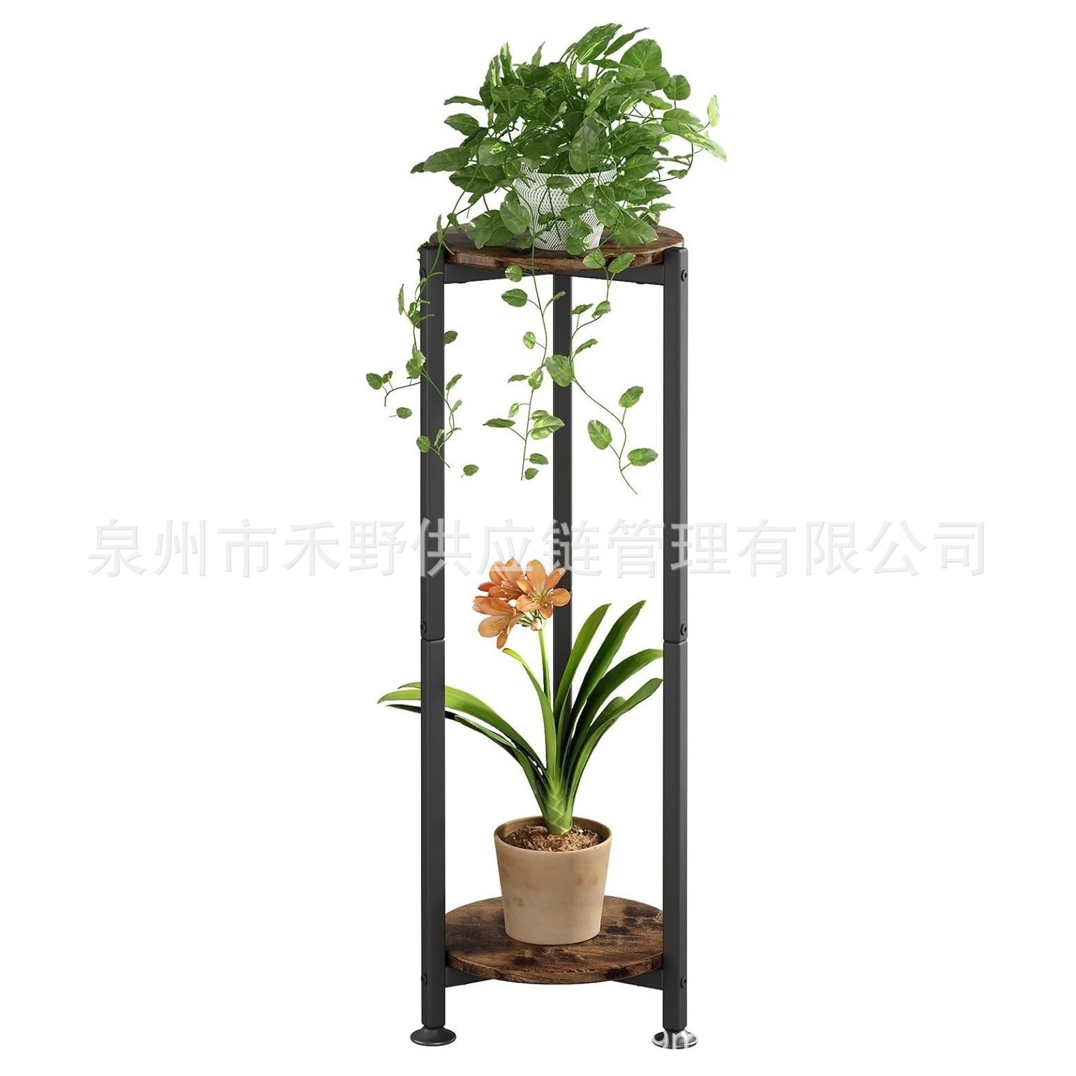 跨境铁木置物架高端室内绿萝摆放架阳台花盆托架室内黑色花架盆栽