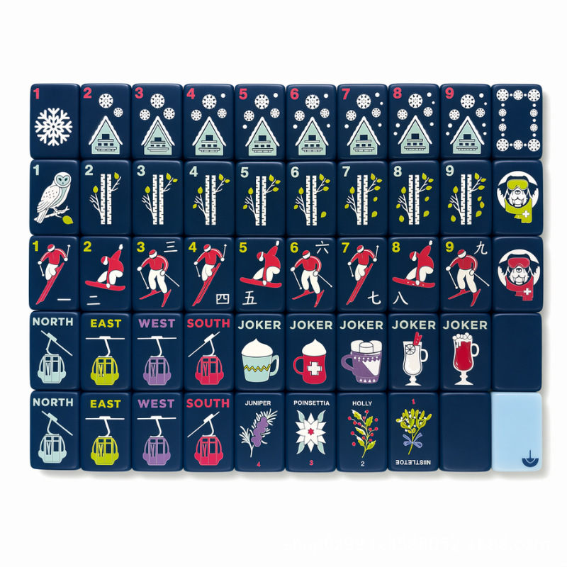 In stock, direct from the manufacturer: American-style mahjong with ski and winter themes, acrylic mahjong set of 160 pieces