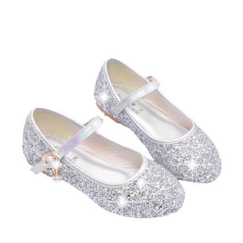 Children's Shoes Crystal Shoes Little Girl Silver Princess Performance Shoes Primary School Soft Sole Single Shoes Girls' New Small Leather Shoes