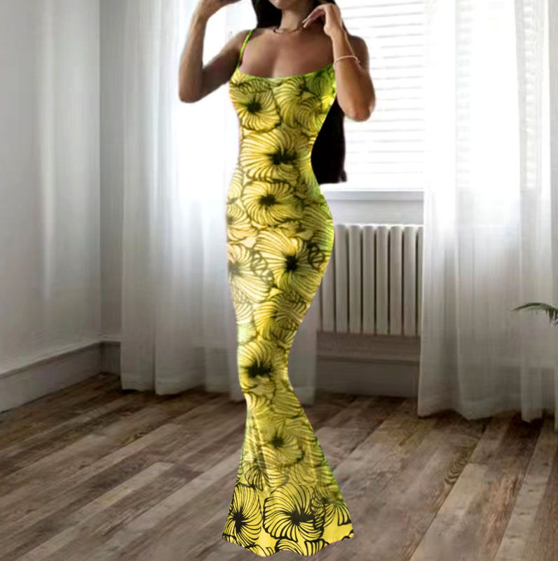 Frau Trompetenkleid Sexy Gurt Drucken Ärmellos Blume Maxi Langes Kleid Täglich display picture 3