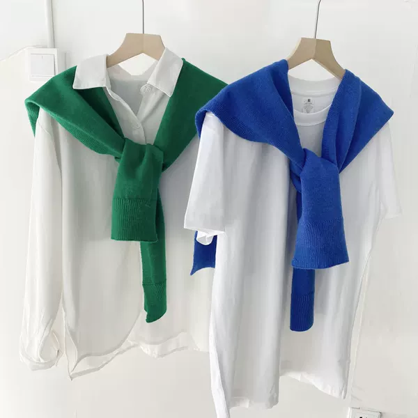 Super White ~ Homemade Solid Color Western Style Knitted Large Shawl Women's Outer Fashion High-end Summer Skirt Shirt