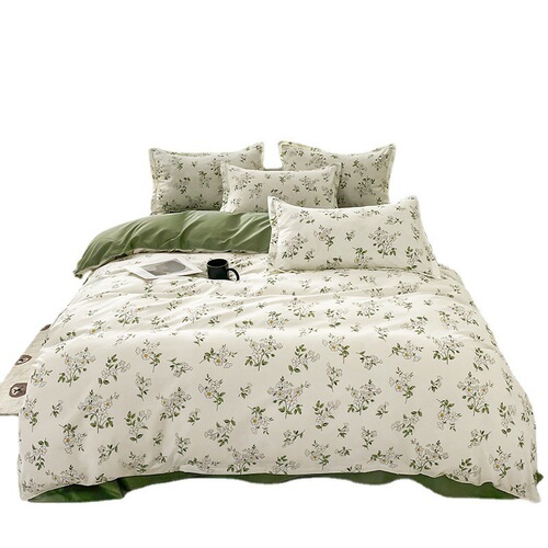 Small fresh washed cotton four-piece set of bedding sheets and quilt cover Korean princess floral girl dormitory three-piece set