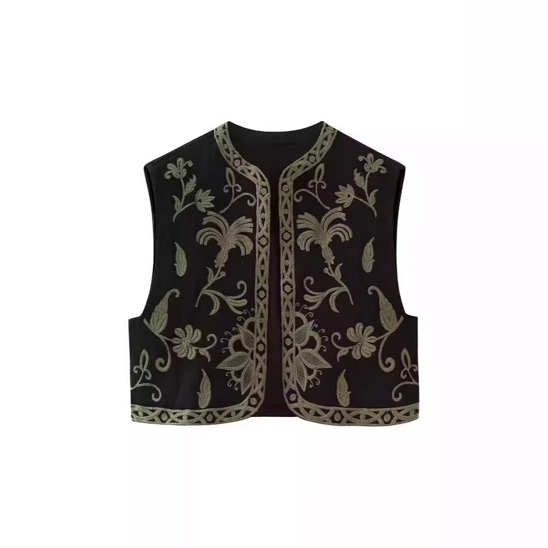 Zatrax-2024 spring and summer European and American style women's embroidery short vest vest