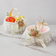 节日蕾丝花篮婚礼花童撒花篮子亚马逊热销香槟色玫瑰花小花篮厂家