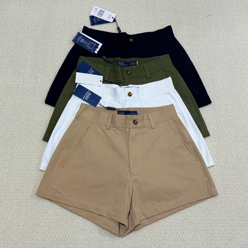 [Original Label with Qr Code] Ralph Lauren Shorts with a Cotton Feel, High-Waisted A-Line Wide-Leg Workwear Hot Pants for Women