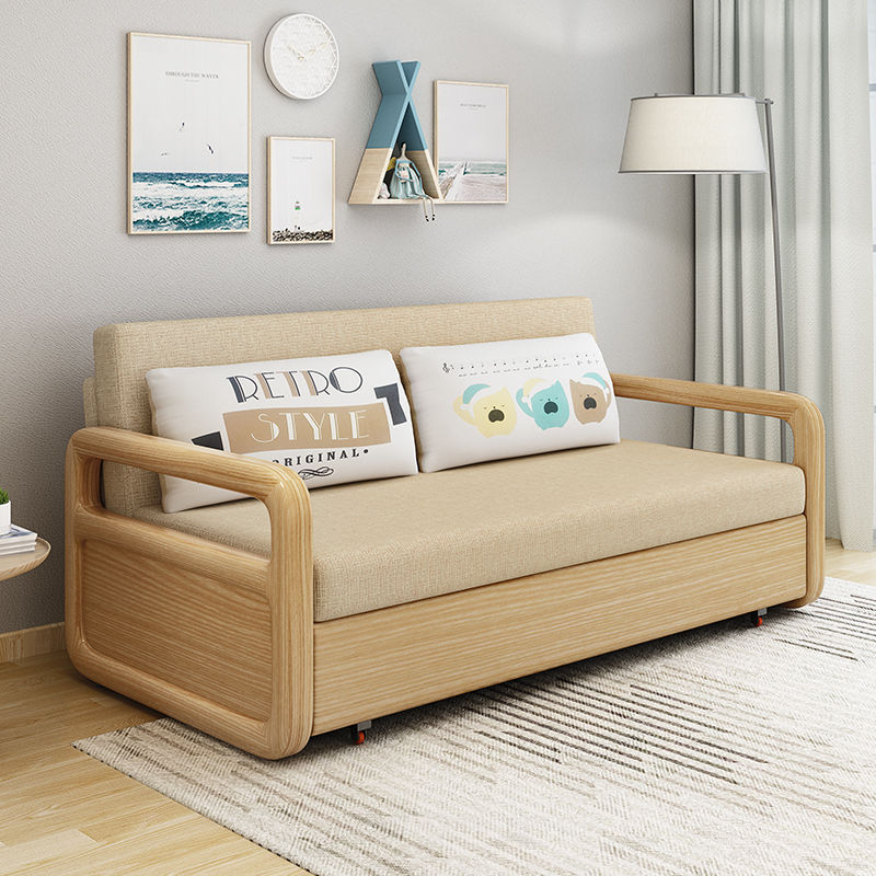z瞏6实木沙发床可折叠多功能家用小户型现代伸缩床两用单双人原木