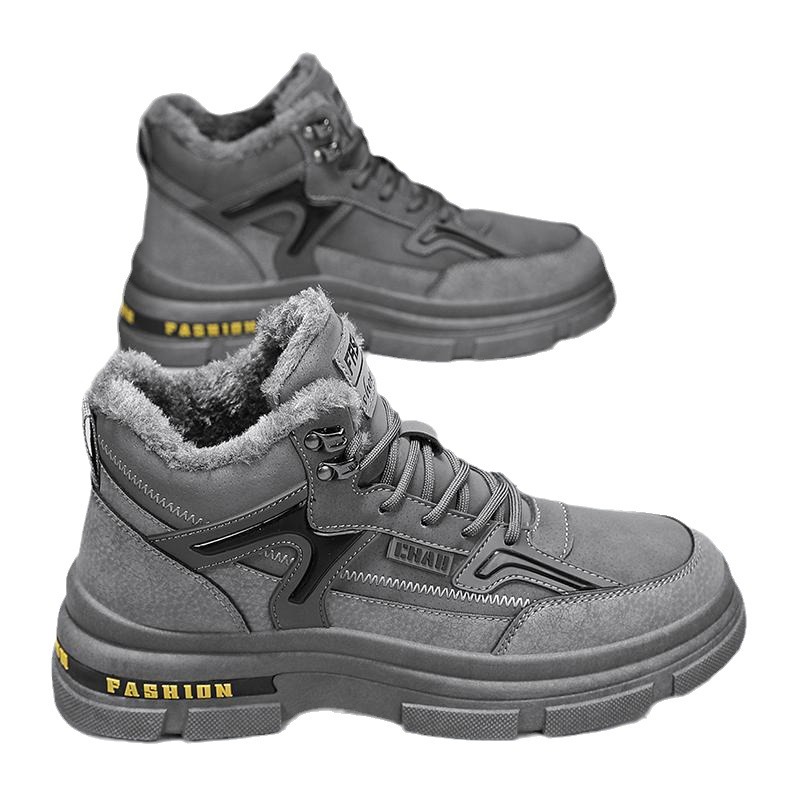 Talvikengät miehille, puuvillaa, pitkät samettikengät, paksut ja lämpimät korkeavartiset työkengät, trendikkäät Martin-moottoripyöräilykengät miehille_voghion.com