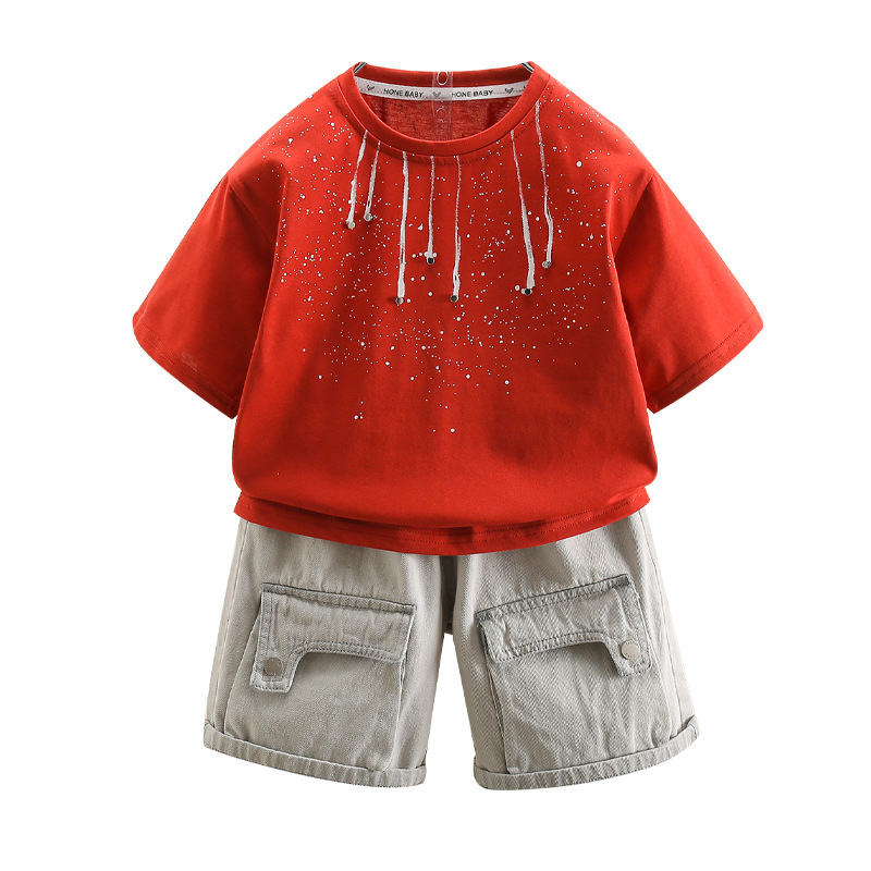 7419 Traje de verano para niños 2025 Nuevo verano para niños Ropa de manga corta fresca y atractiva Verano Red de celebridades de Internet de dos piezas de verano