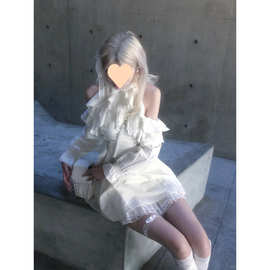 小个子穿搭2025夏季新款白色蕾丝露肩绑带收腰连衣裙