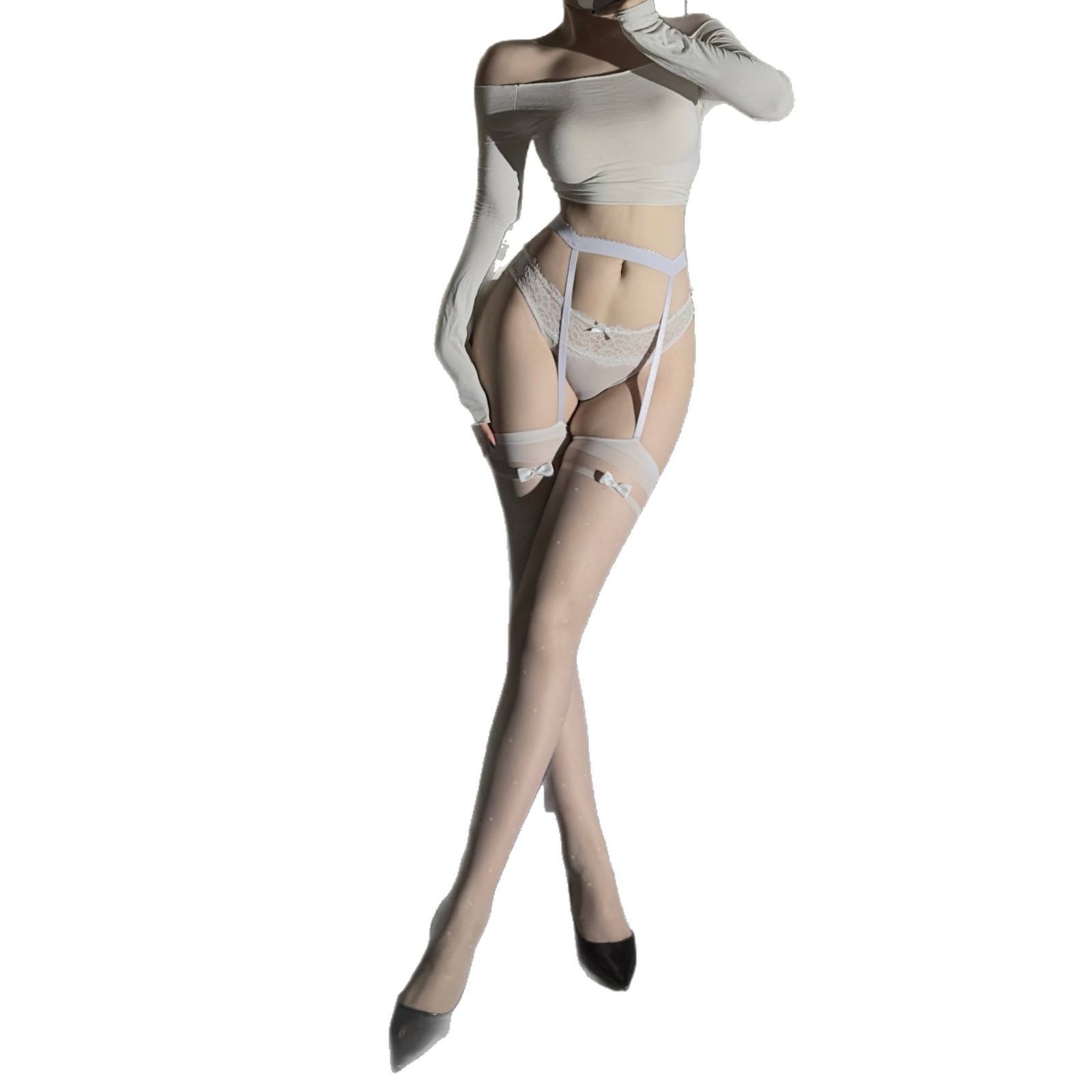 „Huajiaoying“ nėriniuotos kelnaitės „Royal Sister High“ kojinės Sexy Pure Desire vientisos nėriniuotos kojinės, nenusiimamos