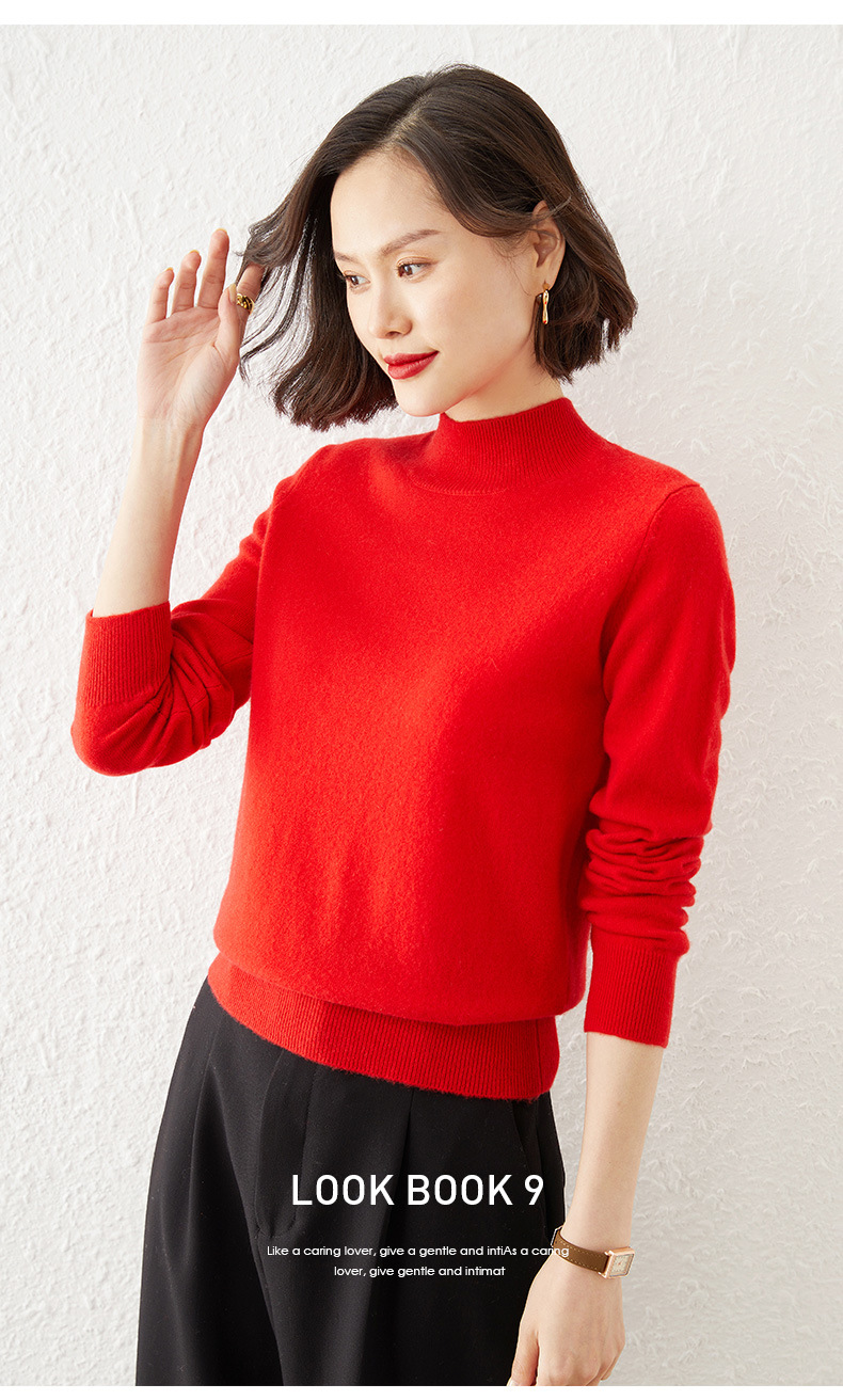 New autumn and winter collection: Semi-high-neck wool sweater, solid color pullover base layer for women, short thickened sweater for women, paired with knitted sweater pic 34