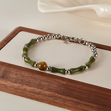 跨境热销个性不锈钢手链新中式竹节串珠手饰时尚百搭天然石虎眼石