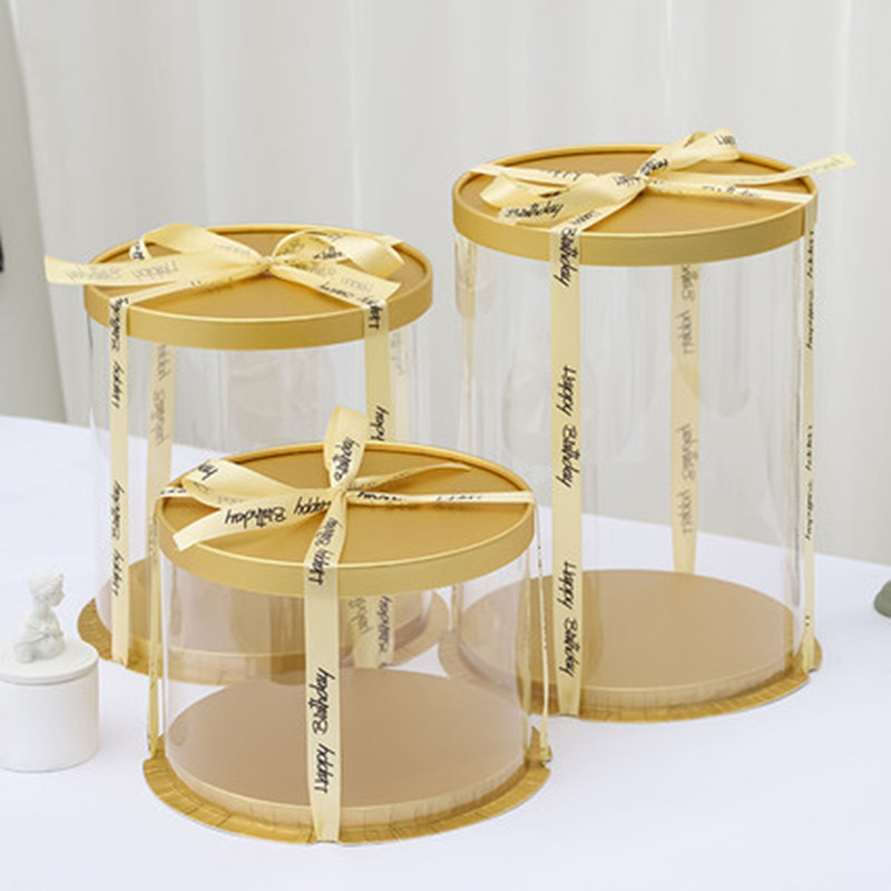 La celebridad de Internet DIY fluido oso caja de embalaje transparente redondo blanco 53cm multi-tamaño redondo caja de la torta de cumpleaños