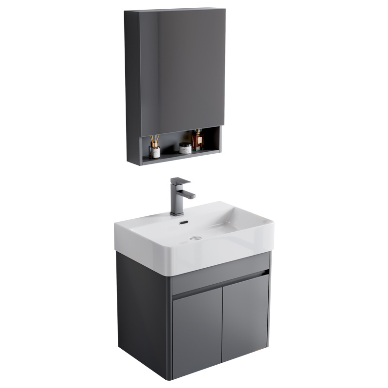 Combinación de gabinete de baño de aluminio de espacio pequeño apartamento de cerámica integrado lavabo de lavado de manos pequeño tamaño balcón lavabo esquina redondeada