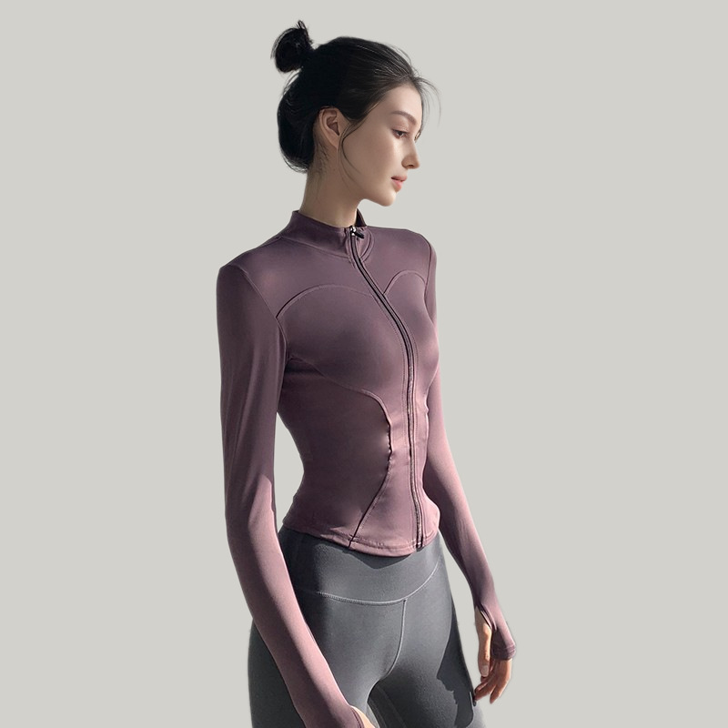 严选lulu瑜伽服女修身跑步运动小立领速干长袖普拉提训练健身|undefined