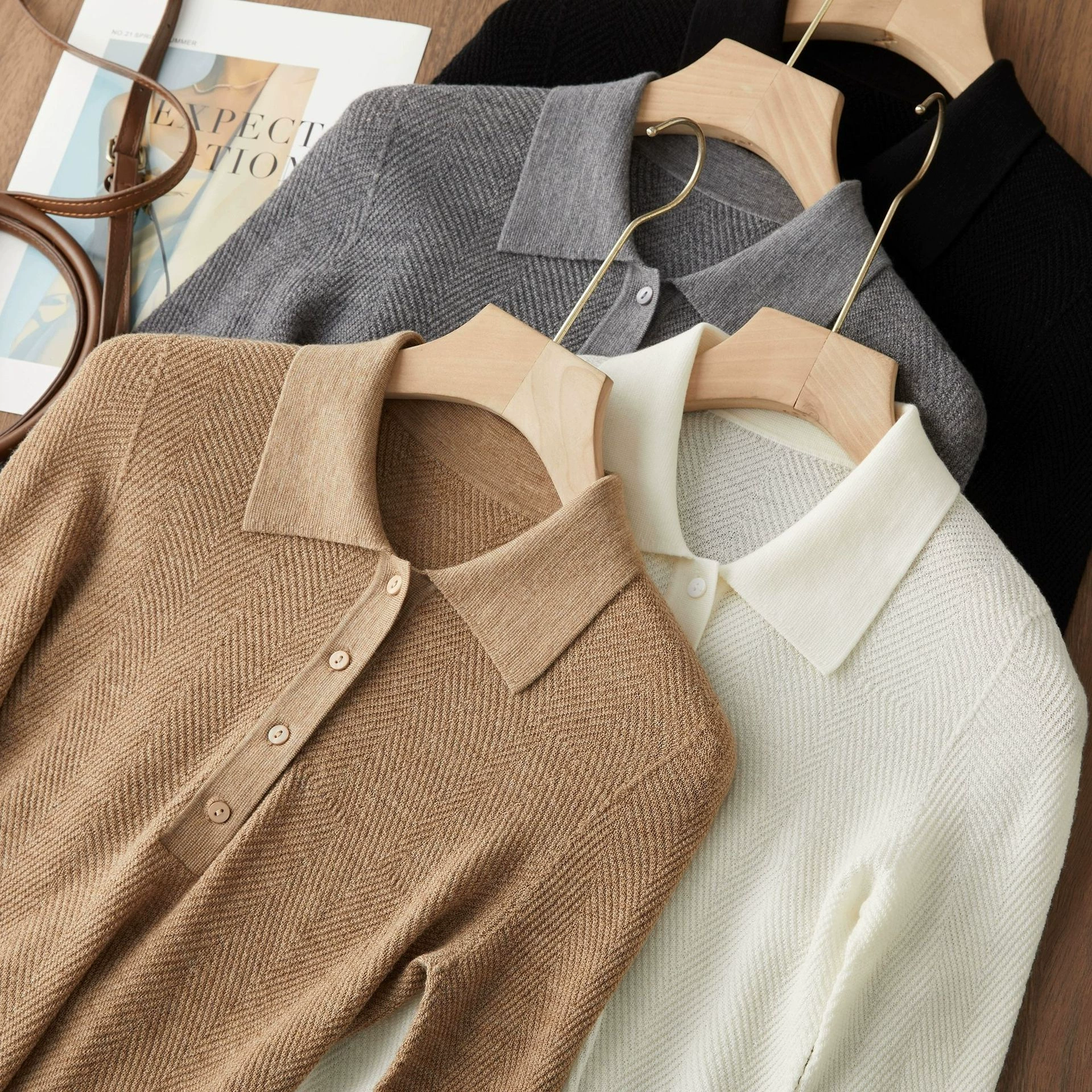 【Wenliuquan POLO】Рубашка-поло из 100% мериносовой шерсти в стиле Old Money, бесшовная цельная рубашка-поло из пряжи Янцзы с узором «елочка».